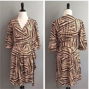Banana Republic Brown/Cream Animal Print Wrap Dress 3/4 Sleeves Sz 6 Boho Resort